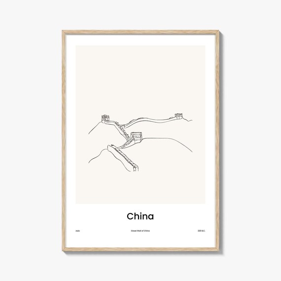 Great Wall of China Minimalist Line Drawing Landscape Poster