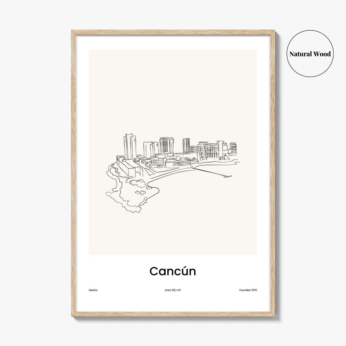 Cancun Mexico Minimalist Line Drawing Beachfront Hotel Poster - Image 2