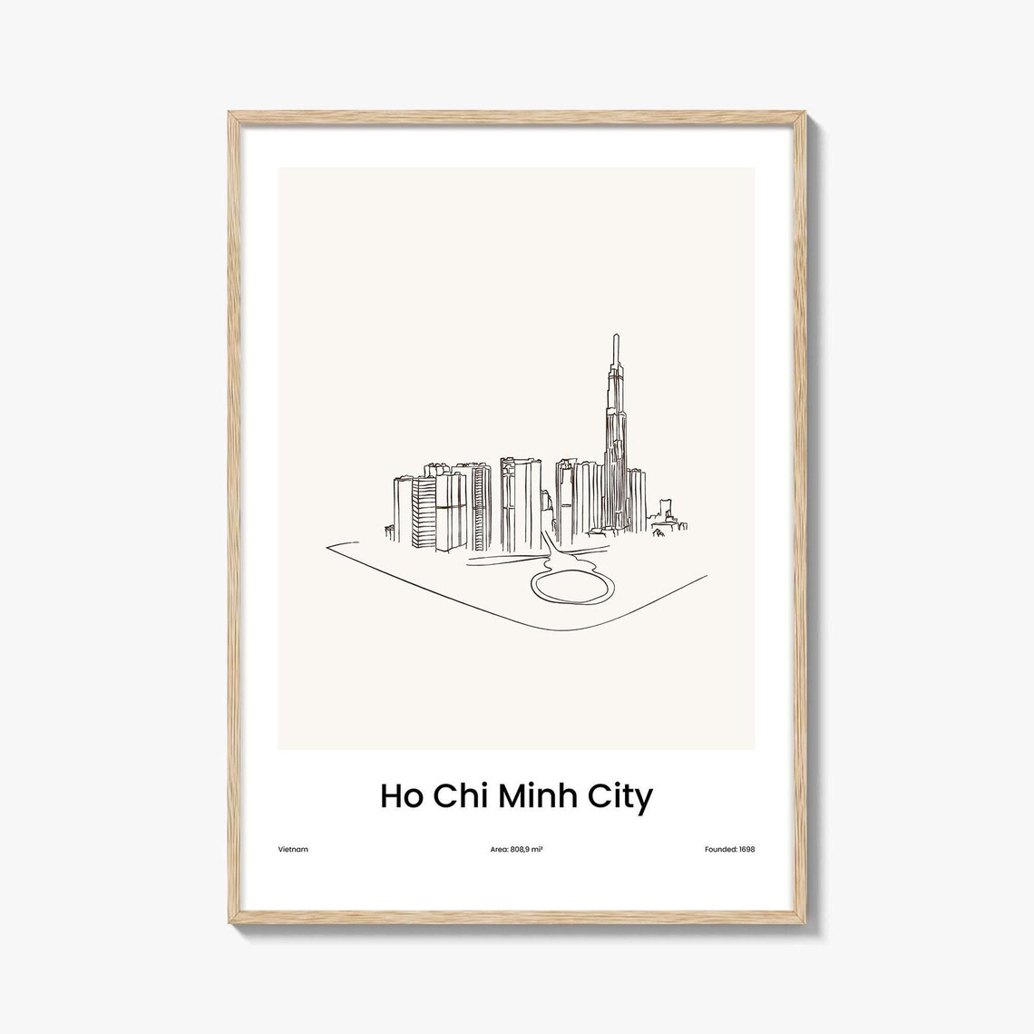 Ho Chi Minh City Vietnam Skyline Line Drawing Poster Minimalist Travel Home Gift