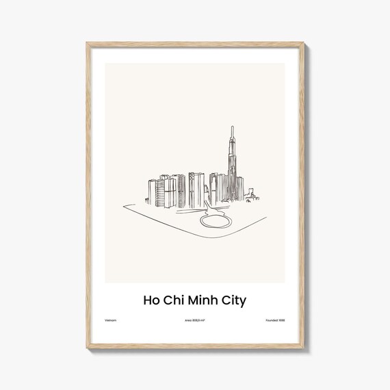 Ho Chi Minh City Vietnam Skyline Line Drawing Poster Minimalist Travel Home Gift