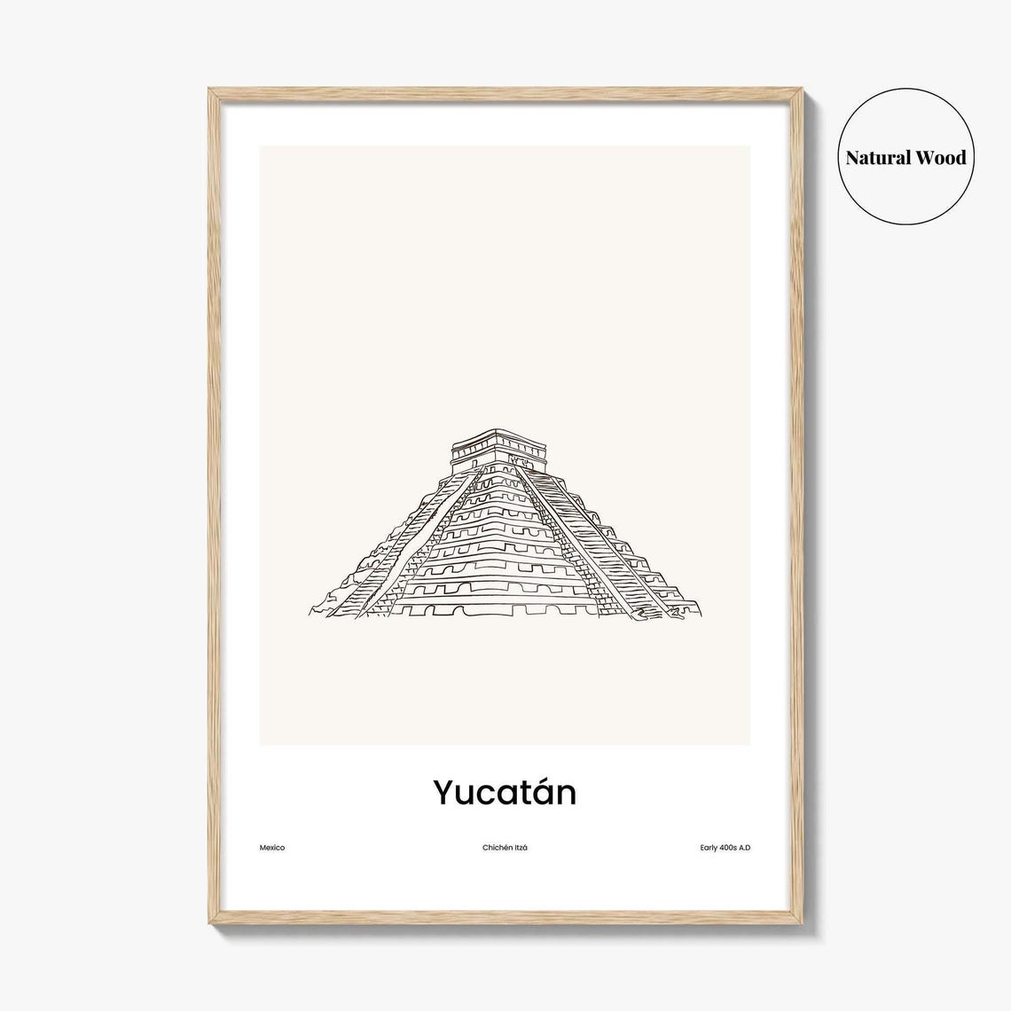 Yucatán Mexico Chichén Itzá Pyramid Minimalist Line Drawing Poster - Image 2