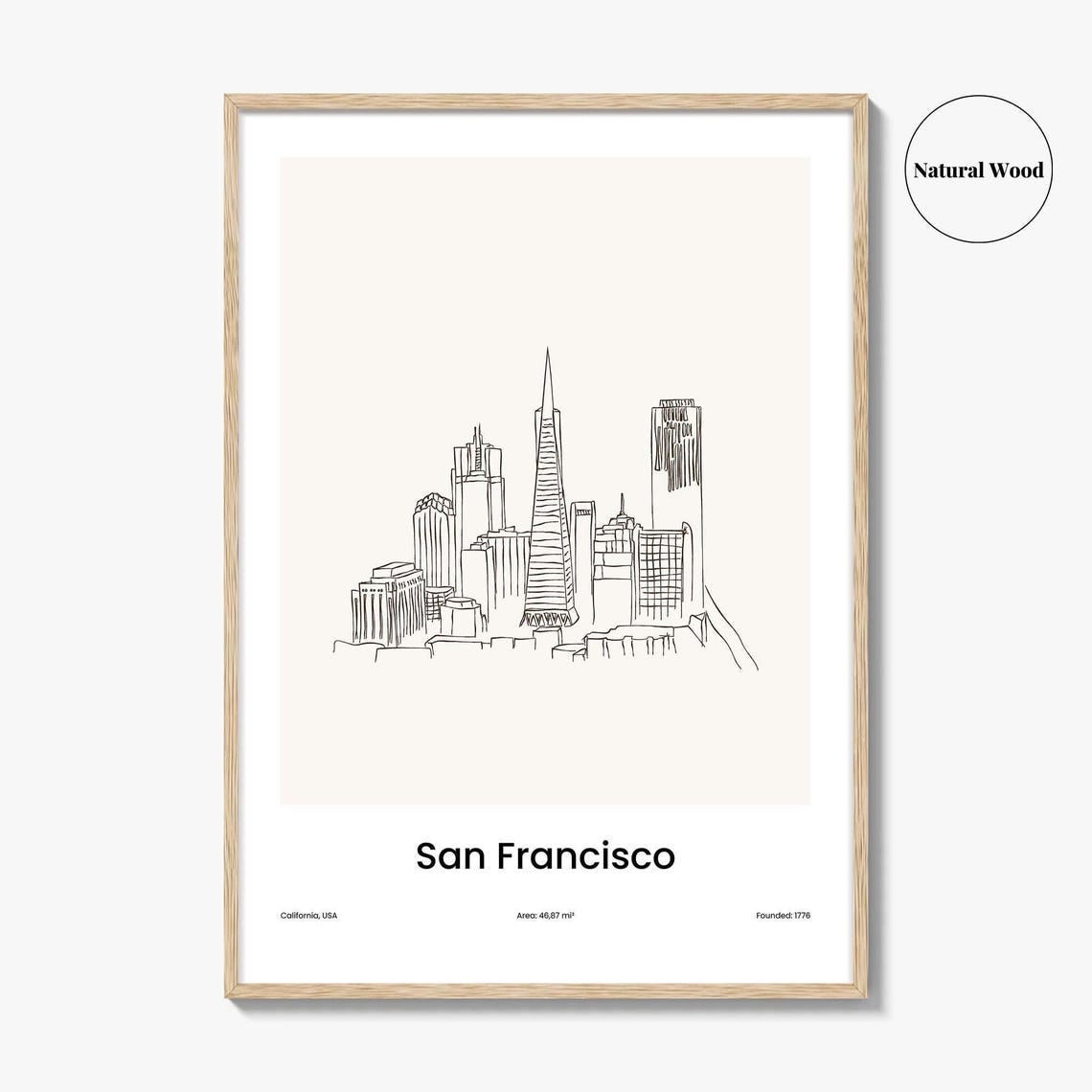 San Francisco California Minimalist Line Drawing Skyline Poster - Image 2