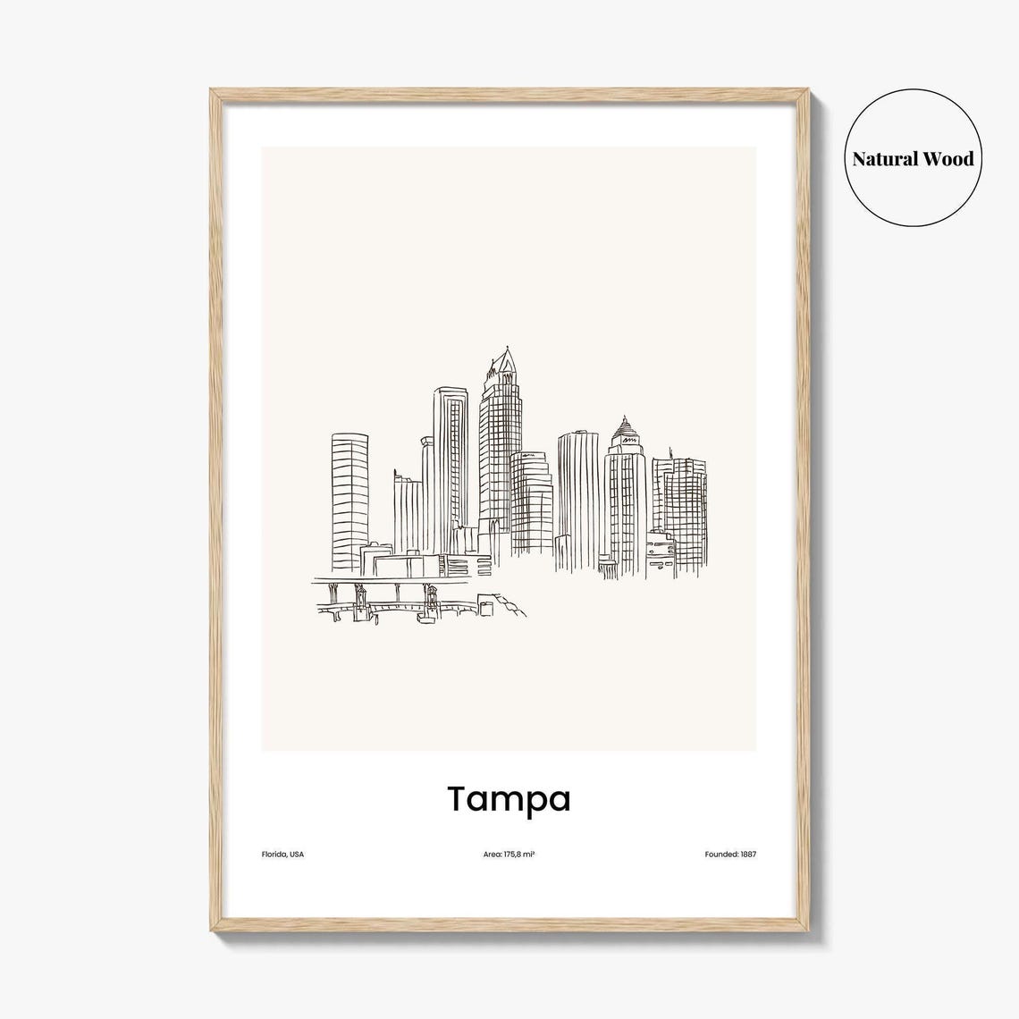 Tampa Florida Downtown Skyline Minimalist Line Drawing Art Poster - Image 2