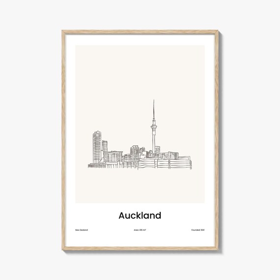 Auckland New Zealand One Line Drawing Sky Tower Minimalist Art Poster