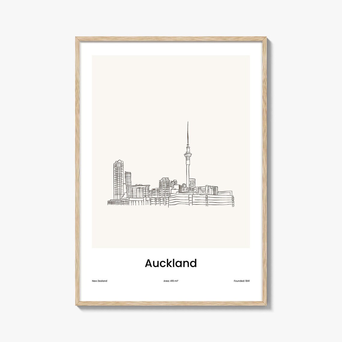 Auckland New Zealand One Line Drawing Sky Tower Minimalist Art Poster