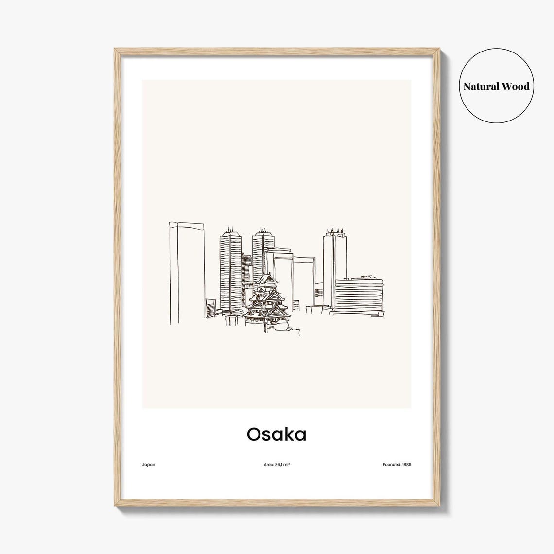 Osaka Japan Castle Modern Skyline Minimalist Line Drawing Poster - Image 2