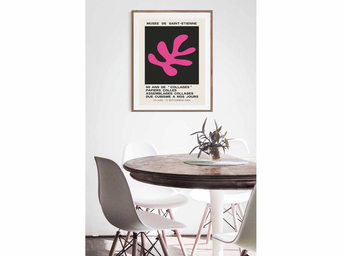 Musee de Saint Etienne 1964 Collages Pink Organic Paper Cut Art Poster - Image 2