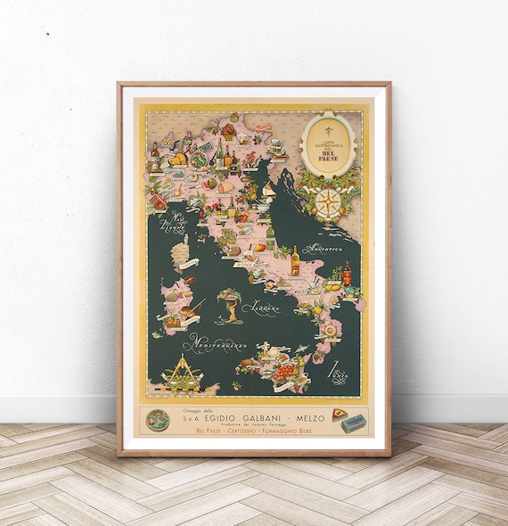 Italy Cheese Map Retro Food Poster Print