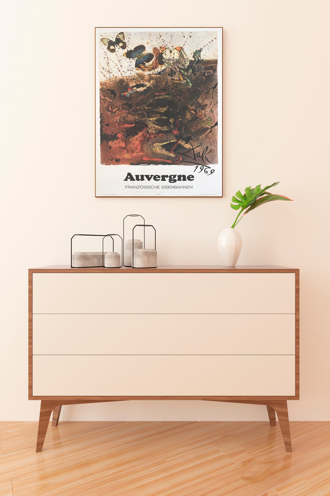 Auvergne 1969 French Railways Signed Dali Butterfly Art Poster - Image 3