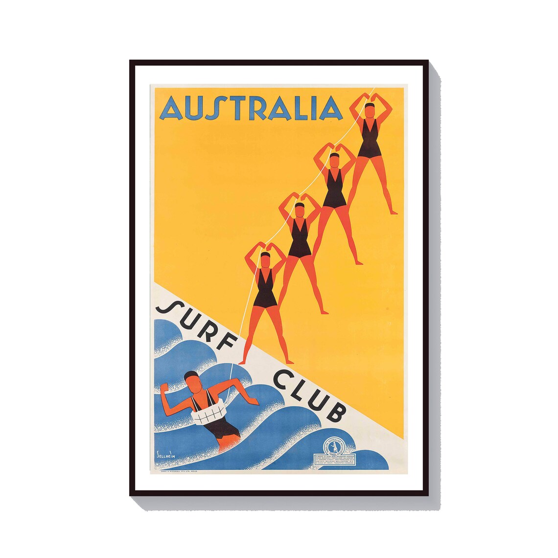 Australia Surf Club Vintage Beach Poster Lifesavers Yellow Art