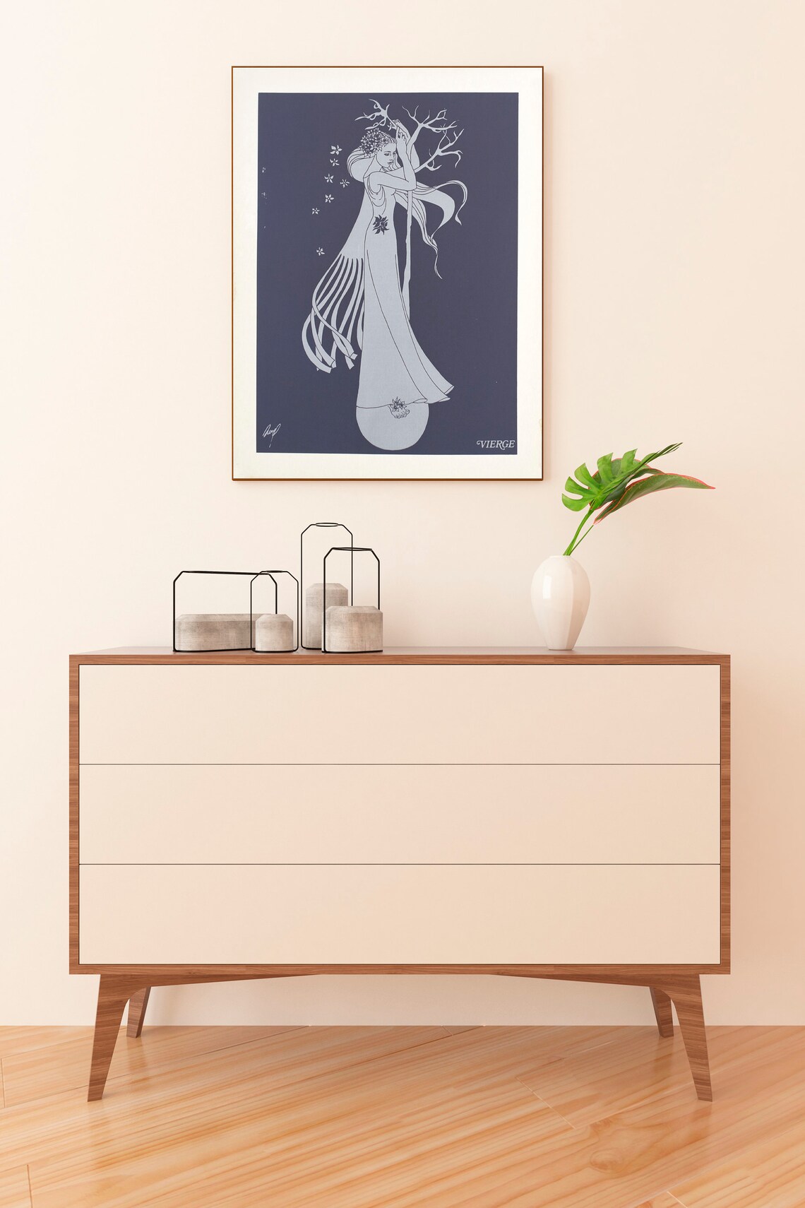 Virgo Zodiac Sign Woman Silver Line Art Navy Astrology Wall Poster - Image 3