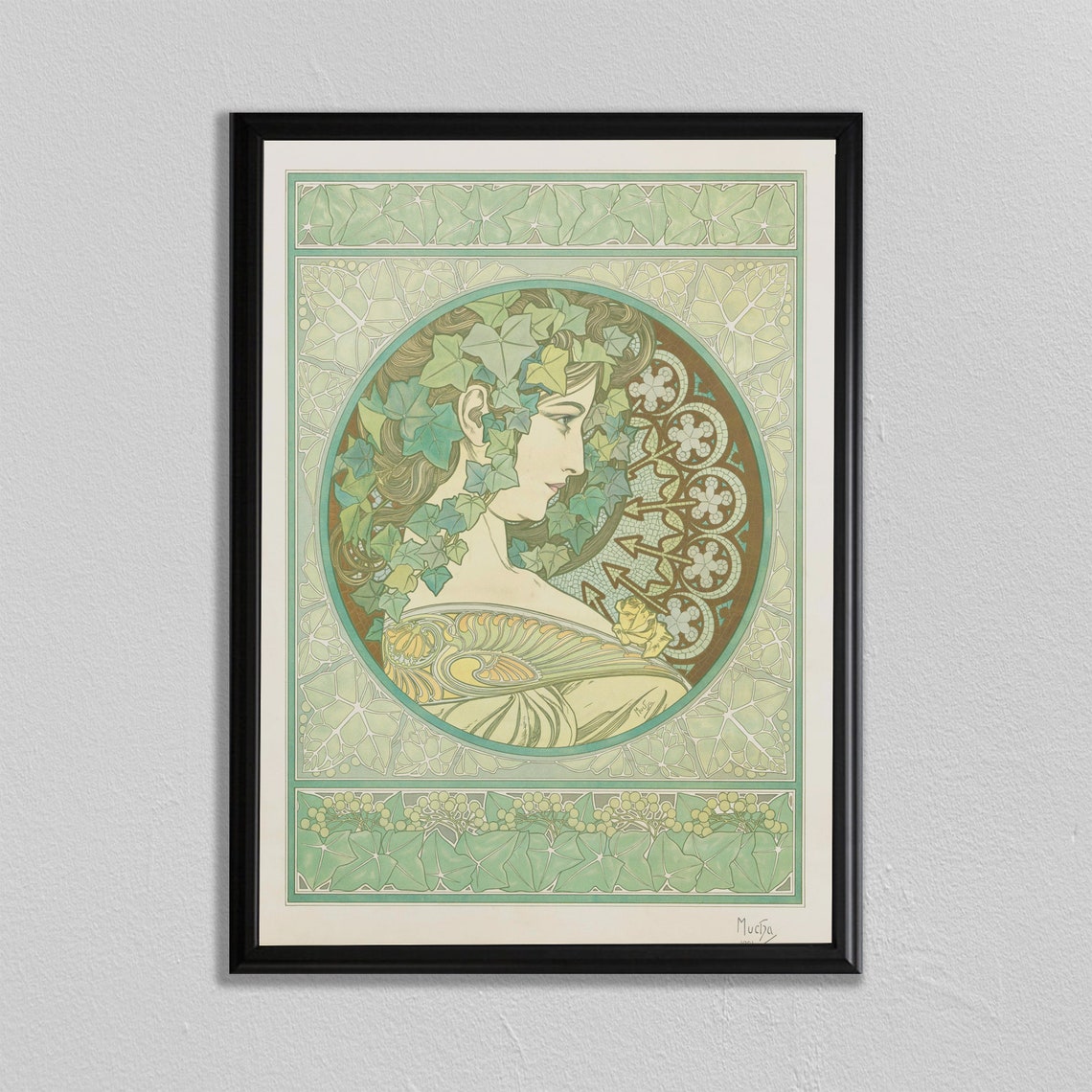 Alphonse Mucha Art Nouveau Ivy Woman Green Vintage Art Print