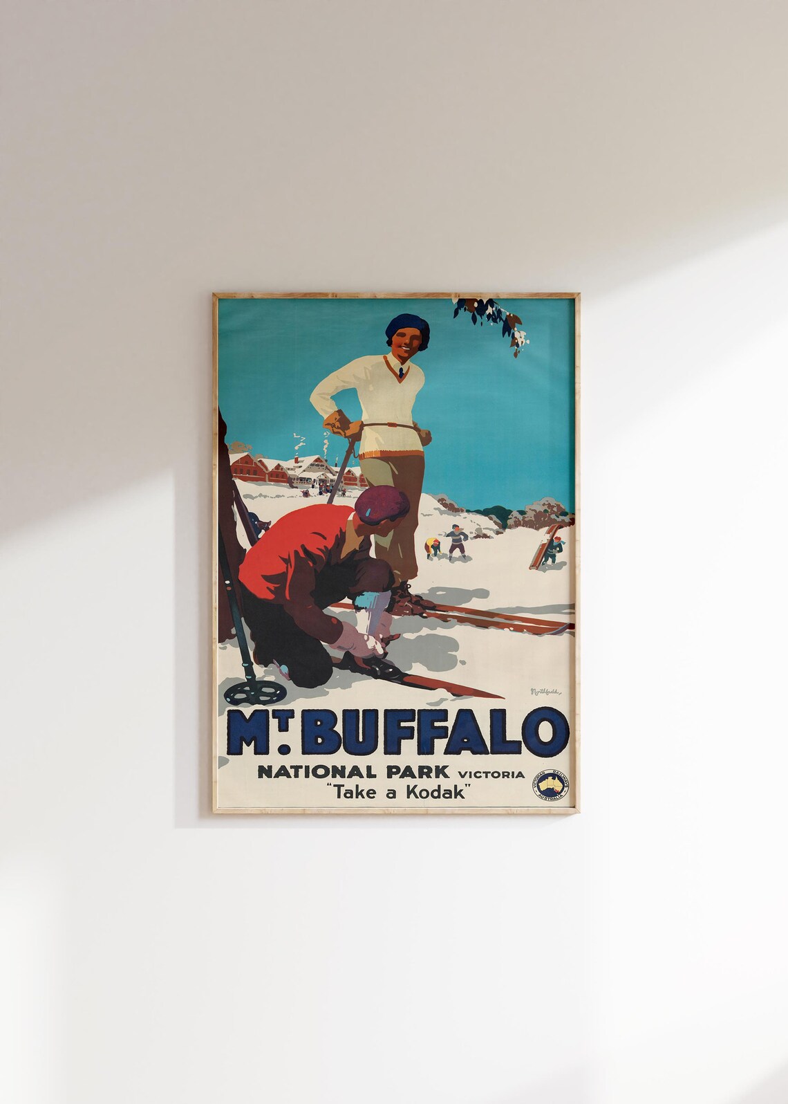 Mt Buffalo National Park Victoria Vintage Skiers Take a Kodak Travel Poster