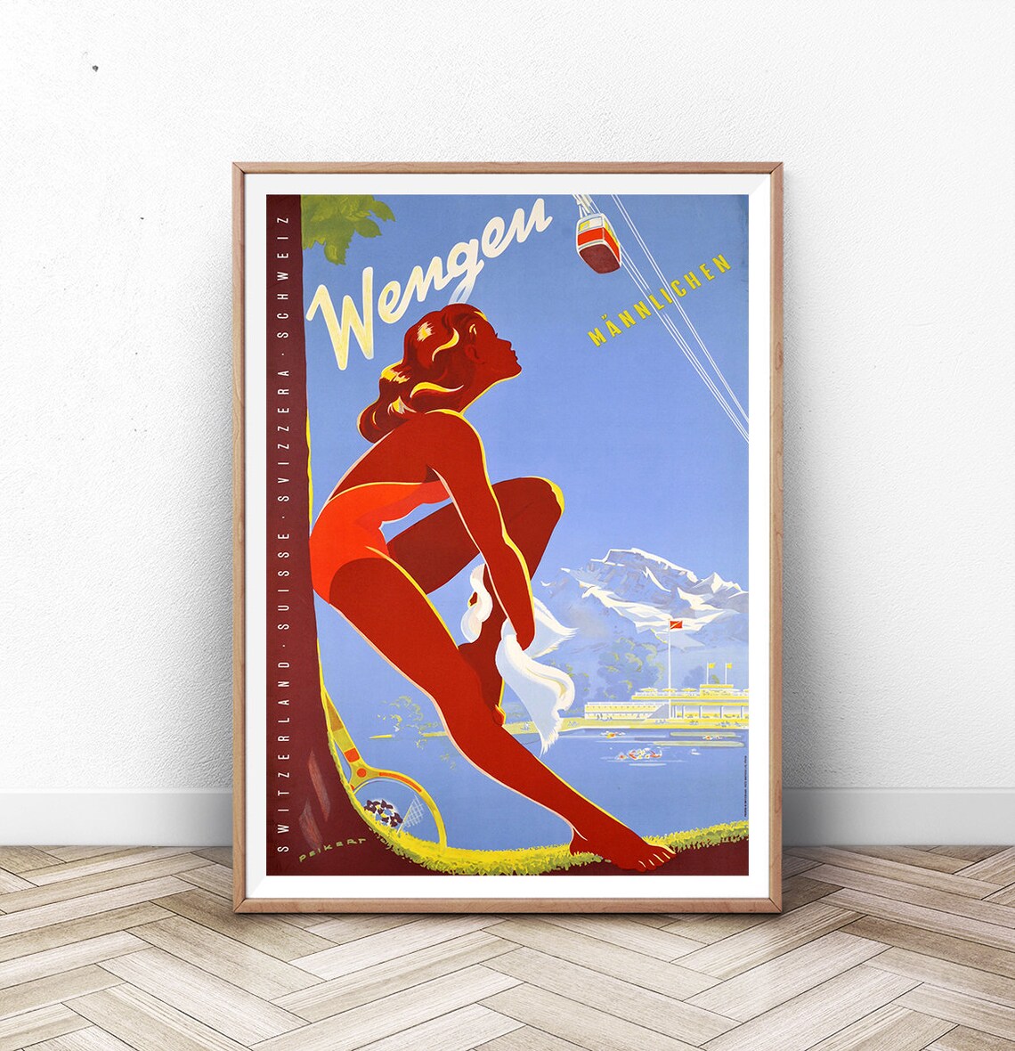 Wengen Ski Poster Swiss Travel Art Switzerland Ski Poster Sports Retro Decor Valais Suisse Zermatt Skiing Poster Alps