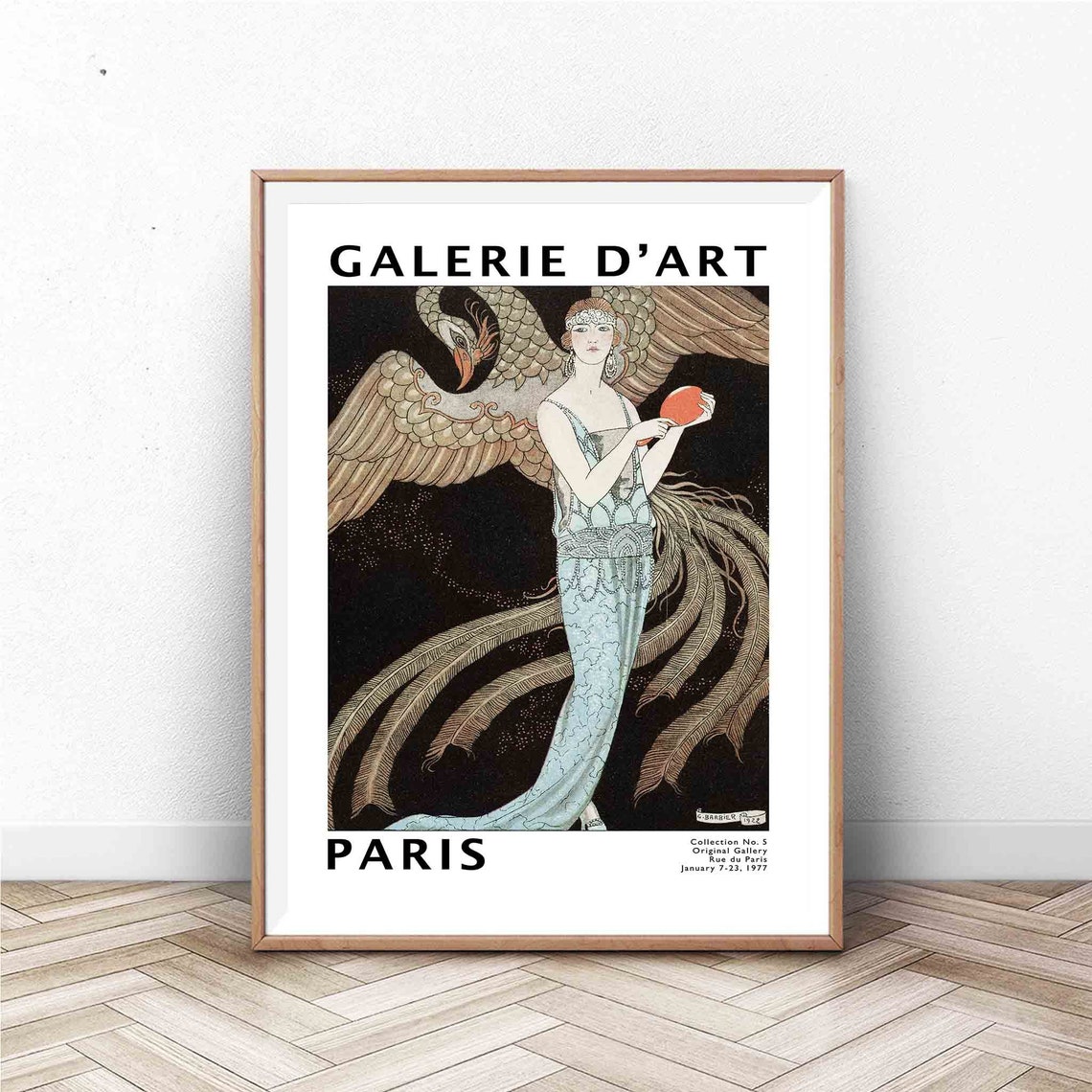Galerie dArt Paris 1977 Art Deco Woman Swan Exhibition Poster