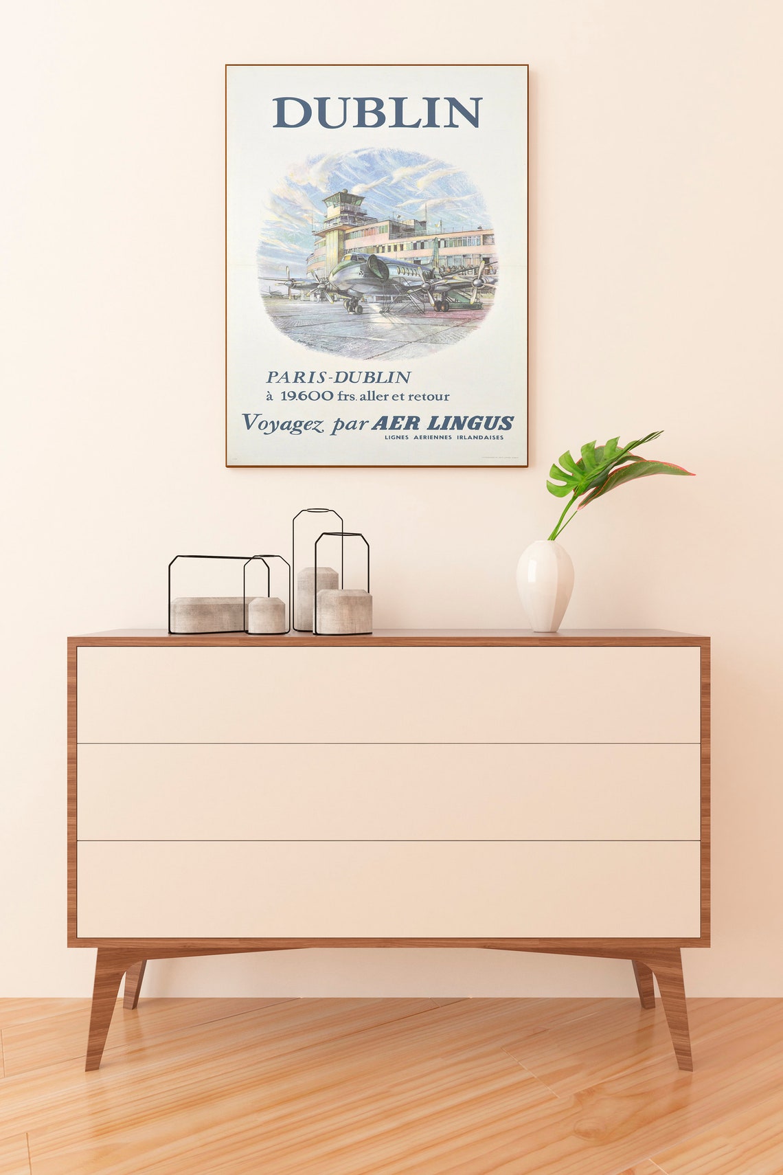 Aer Lingus Dublin Paris Vintage Irish Airlines Travel Poster - Image 2