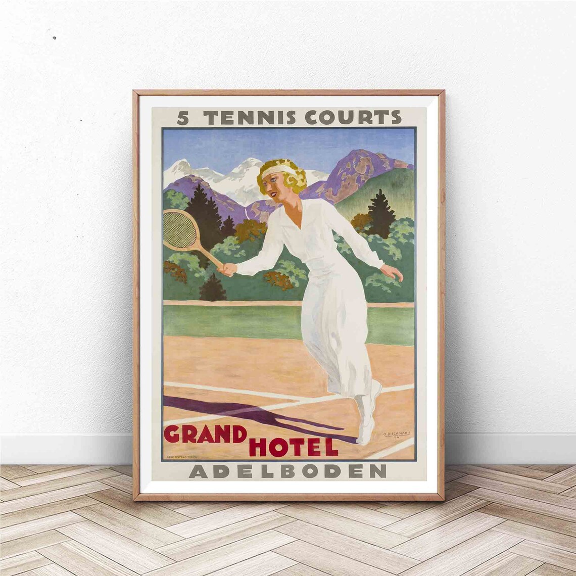 Vintage Tennis Poster, Adelboden Sports Wall Art