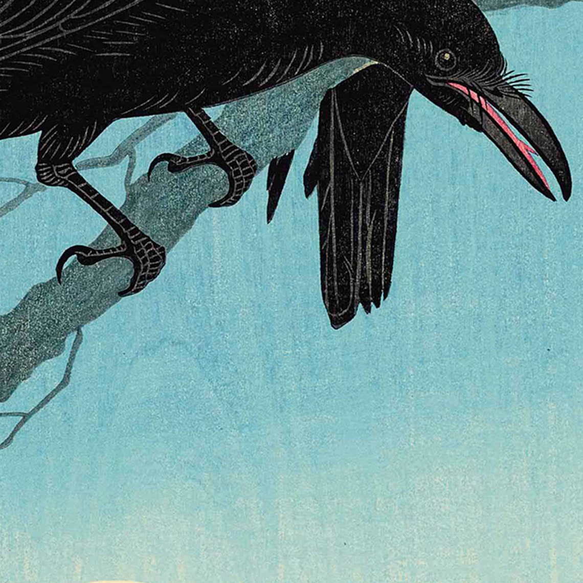 Ohara Shoson Two Crows Moon Japanese Woodblock Bird Art Poster - Image 2