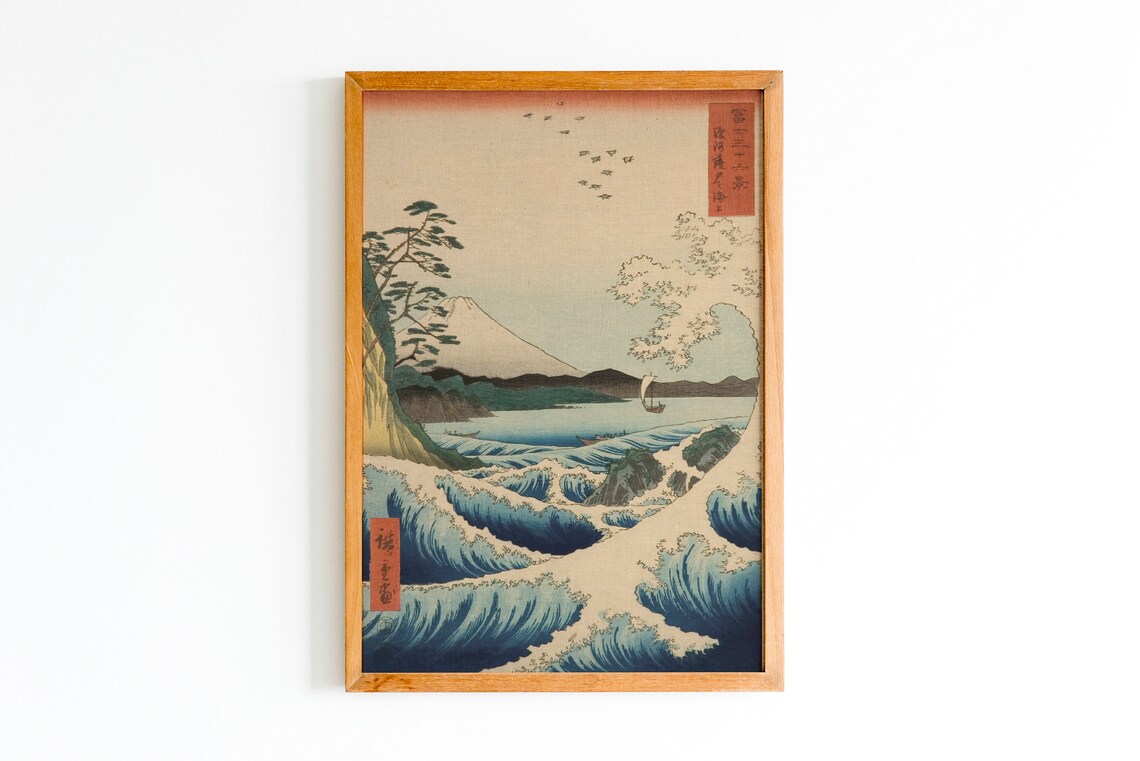 Hiroshige Kazusa Sea Route Mt Fuji Ocean Waves Woodblock Poster