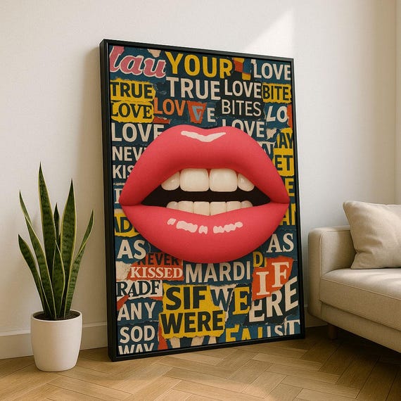 Vibrant Pop Art Lips Canvas Wall Print Bold Living Room Decor Statement Piece