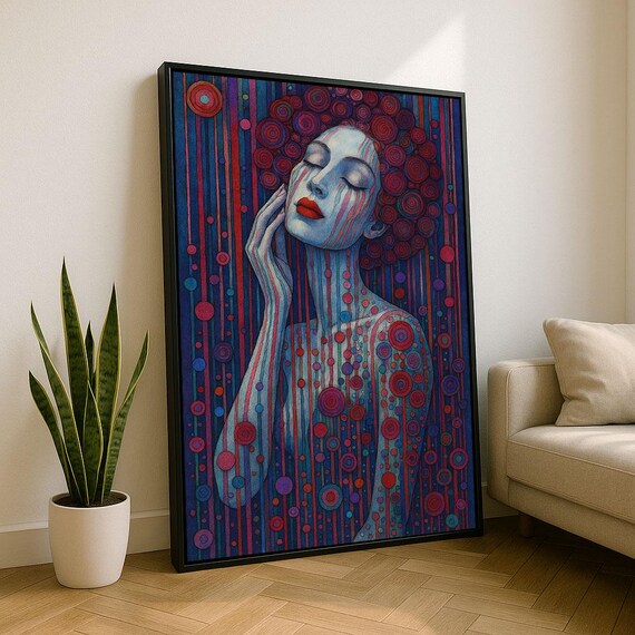 Dreamy Klimt Style Woman Portrait Red Lips Decorative Art Poster
