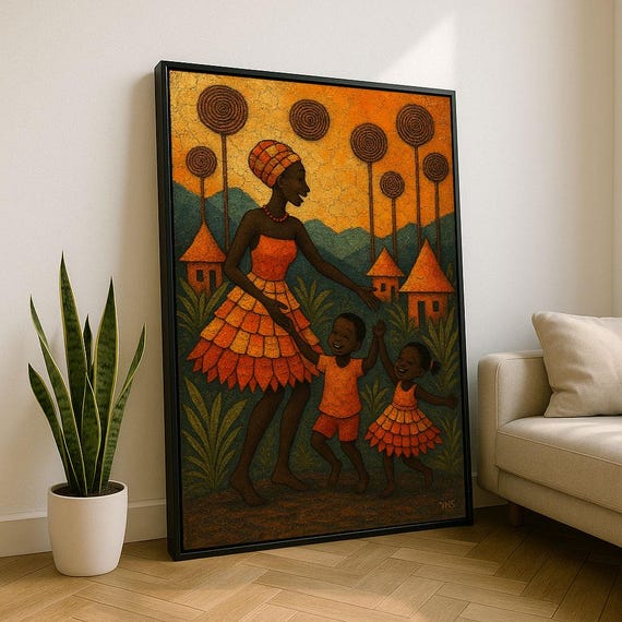 Bold African Family Celebration Canvas Wall Art Print Vibrant Living Room Decor Statement Piece