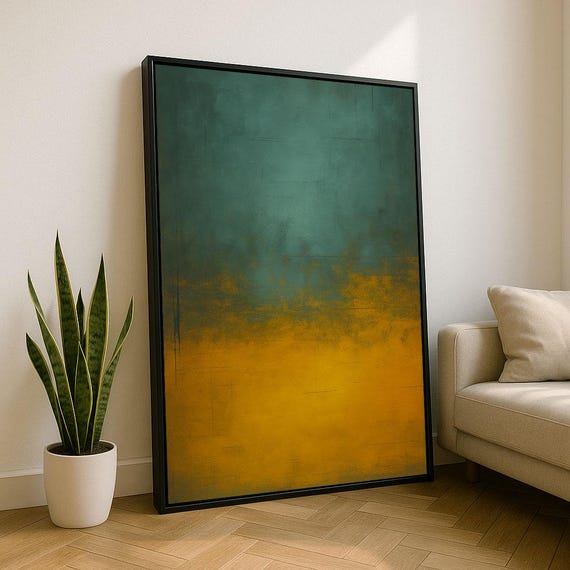 Bold Teal And Ochre Rothko Style Color Field Canvas Wall Art Print Modern Living Room Decor Statement Piece