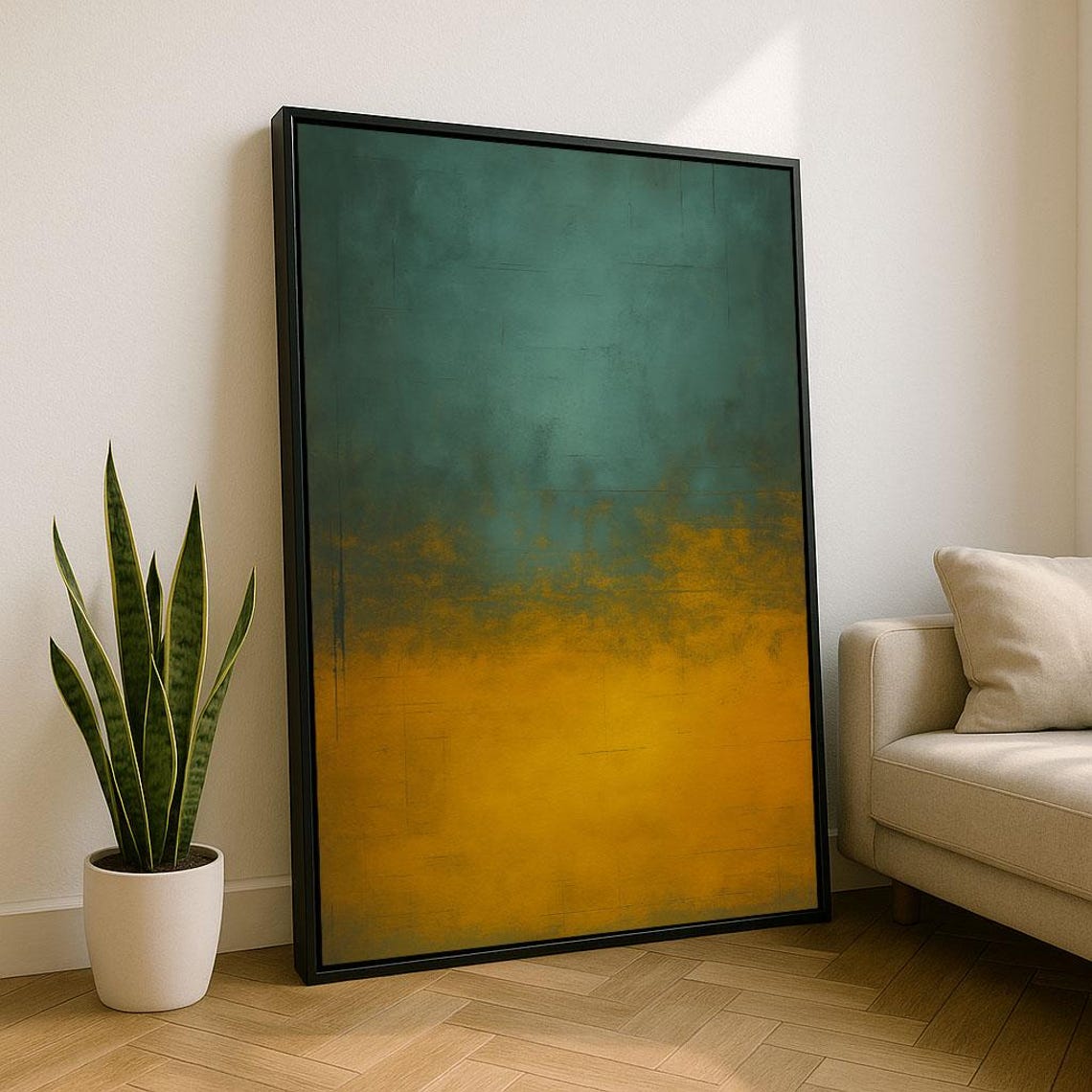 Bold Teal Ochre Rothko Style Color Field Abstract Modern Art Poster