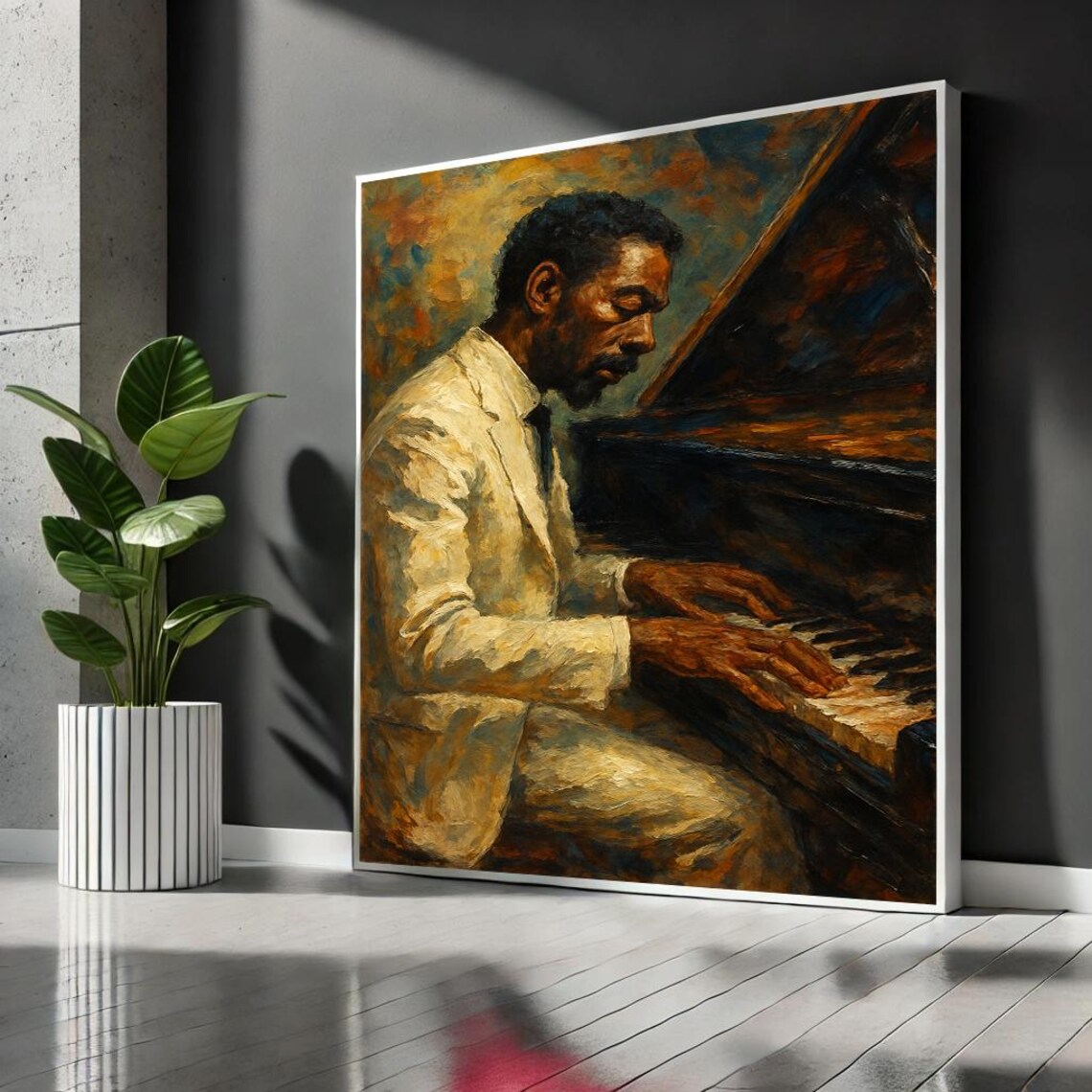 Jazz Pianist Portrait in Cream Suit Vintage Club Classic Musician Art Poster