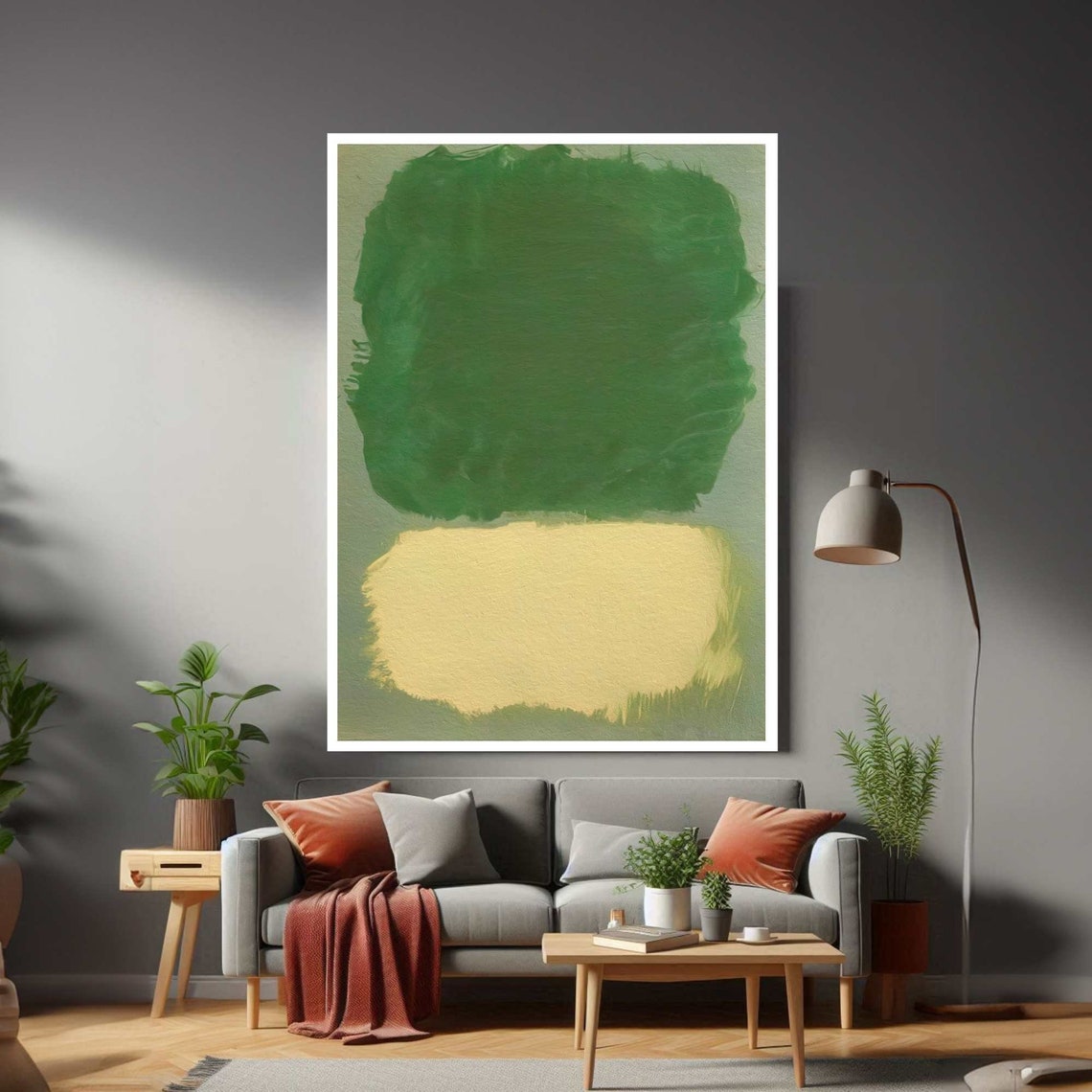 Green and Cream Color Field Abstract Minimalist Modern Art Poster
