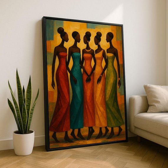 Elegant African Women Portrait Canvas Wall Art Print Colorful Living Room Decor Statement Piece