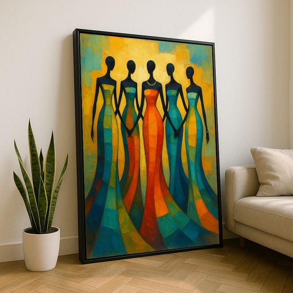Elegant African Women Abstract Canvas Wall Art Print Vibrant Living Room Decor Statement Piece