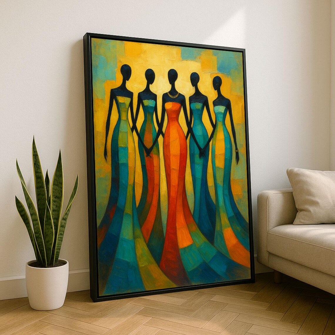Abstract African Women Silhouettes Colorful Gowns Modern Art Poster