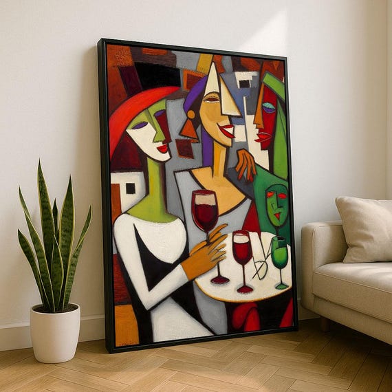 Colorful Abstract Cubist Women Canvas Wall Art Print Bold Living Room Decor Statement Piece