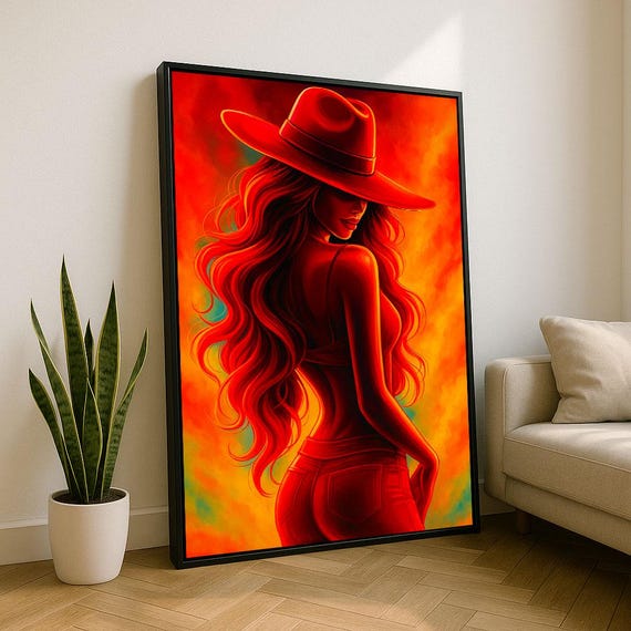Fiery Red Silhouette Woman Canvas Wall Art Print Bold Bedroom Decor Statement Piece