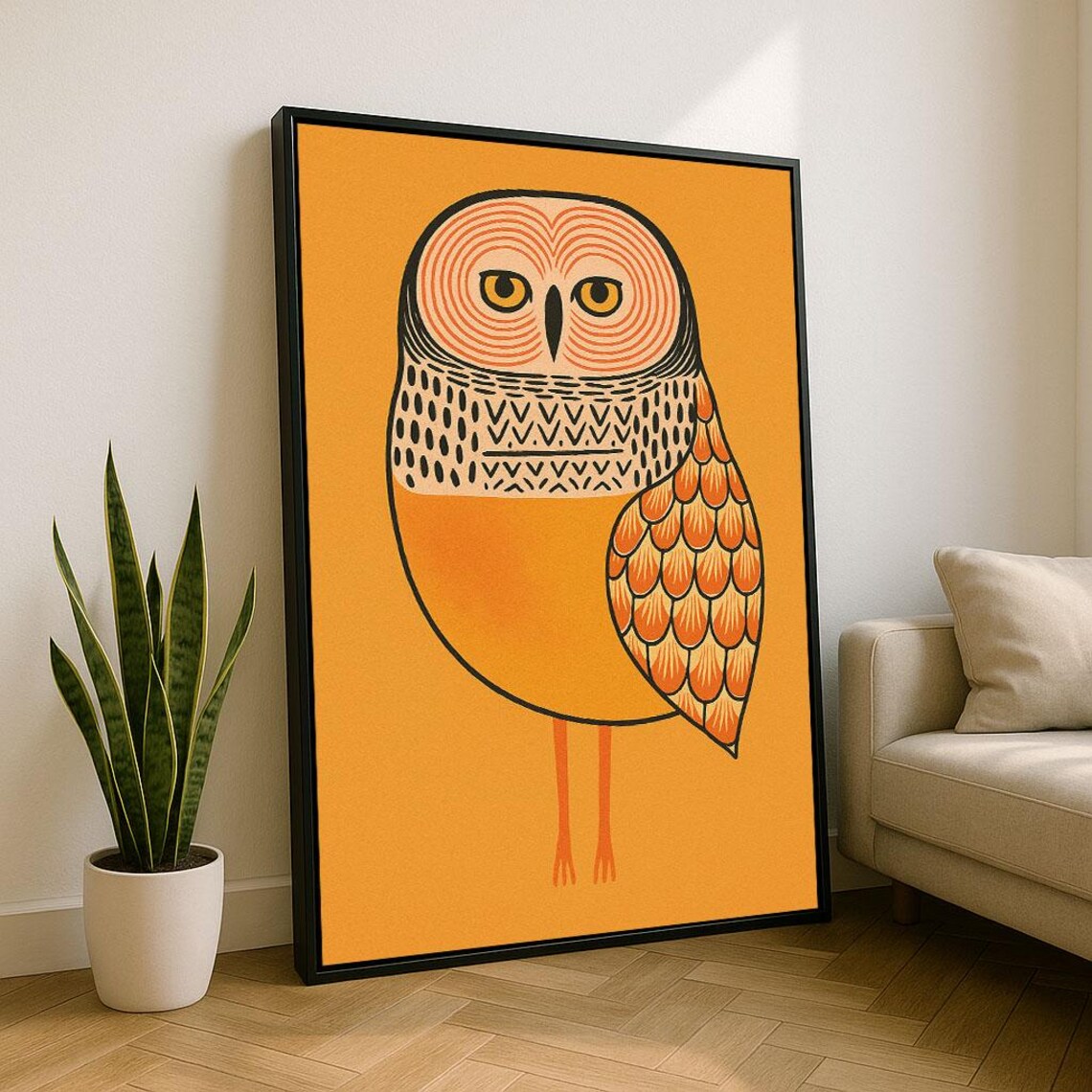 Geometric Orange Owl Modern Scandinavian Style Animal Poster