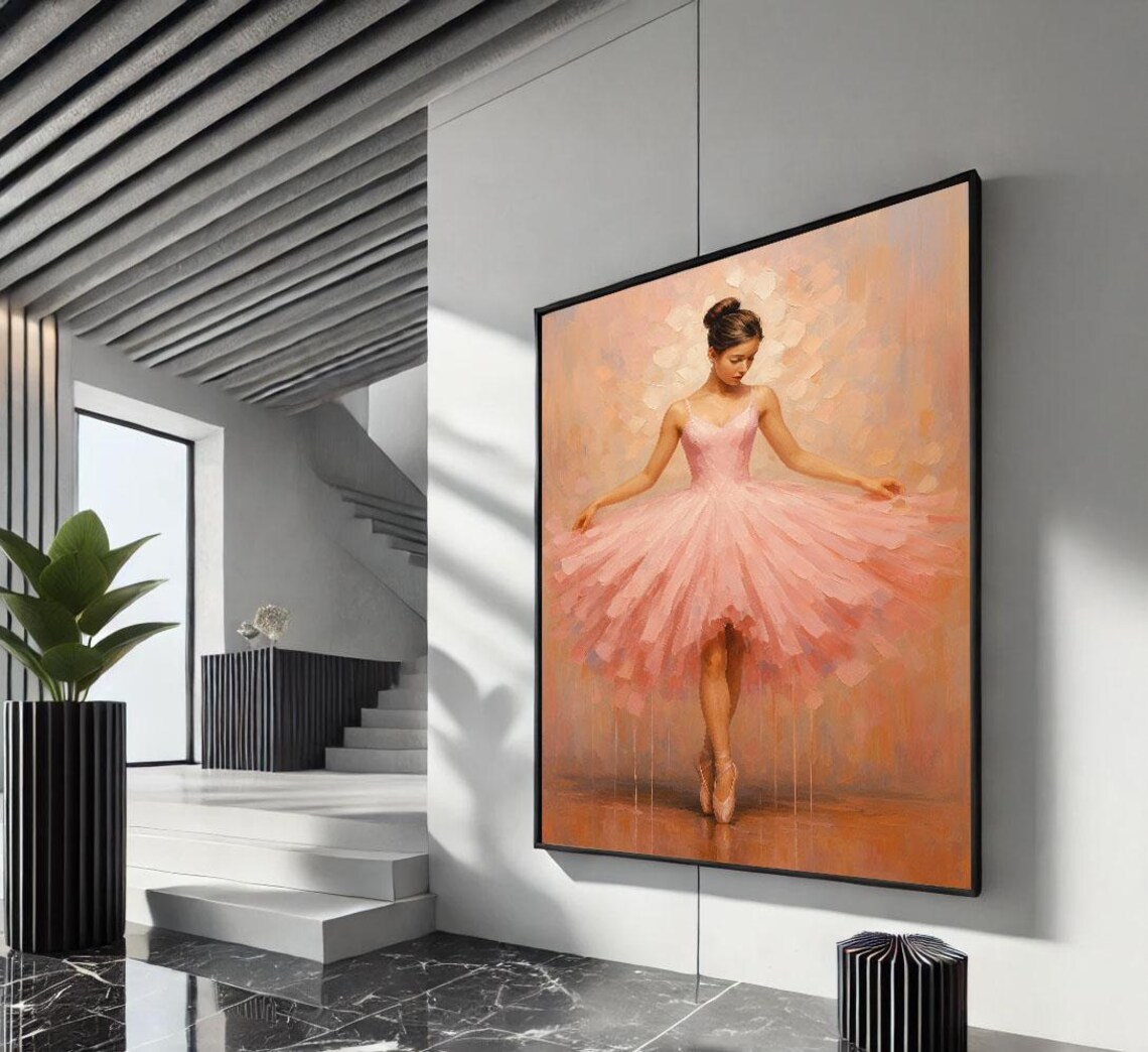 Pink Tutu Ballerina Oil Painting In Warm Peach Tones Art Poster