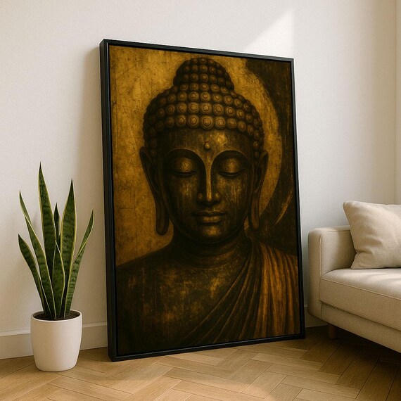 Antique Golden Buddha Portrait Dark Gold Tones Serene Art Poster