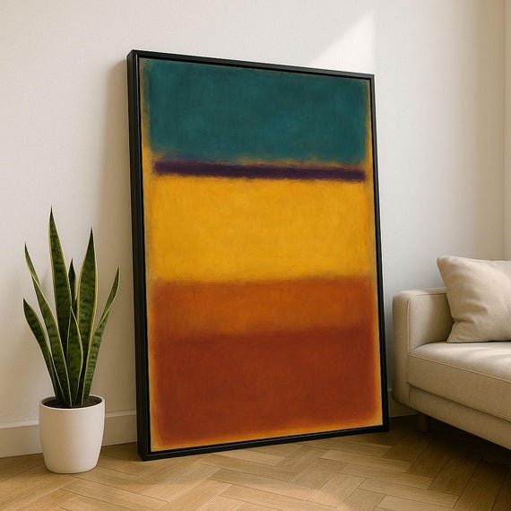 Mark Rothko Inspired Teal And Orange Canvas Bold Color Field Painting For Modern Living Room Decor Art Collectors