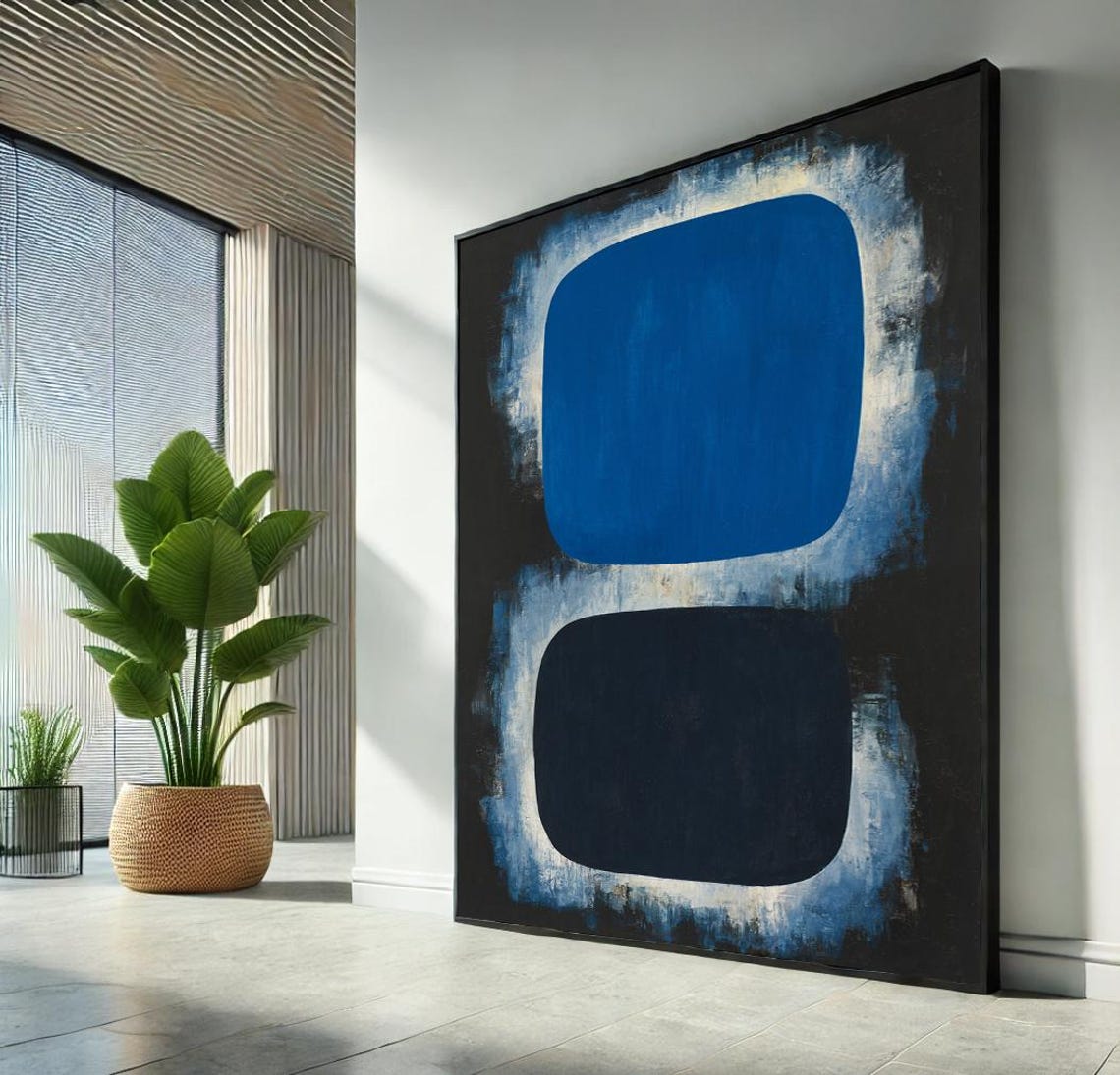 Blue Square on Black Rounded Color Field Abstract Art Poster
