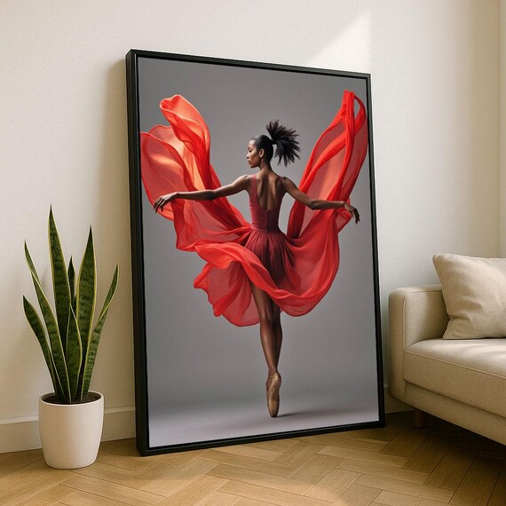 Elegant Dancer In Flowing Red Dress Canvas Wall Art Print Modern Living Room Decor Statement Piece