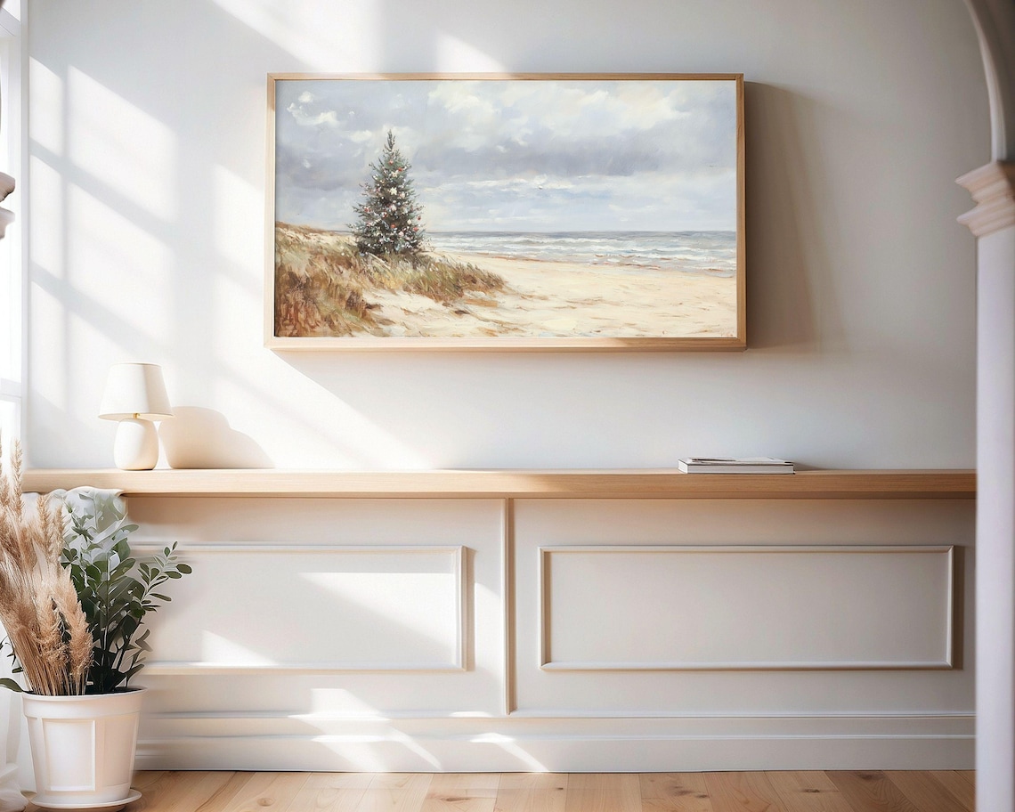 Coastal Christmas Tree Art Print, Neutral Minimalist - Image 3