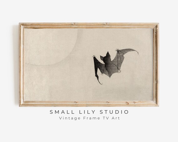 Antique Moon Black Bat Japanese Woodblock Minimalist Halloween Poster