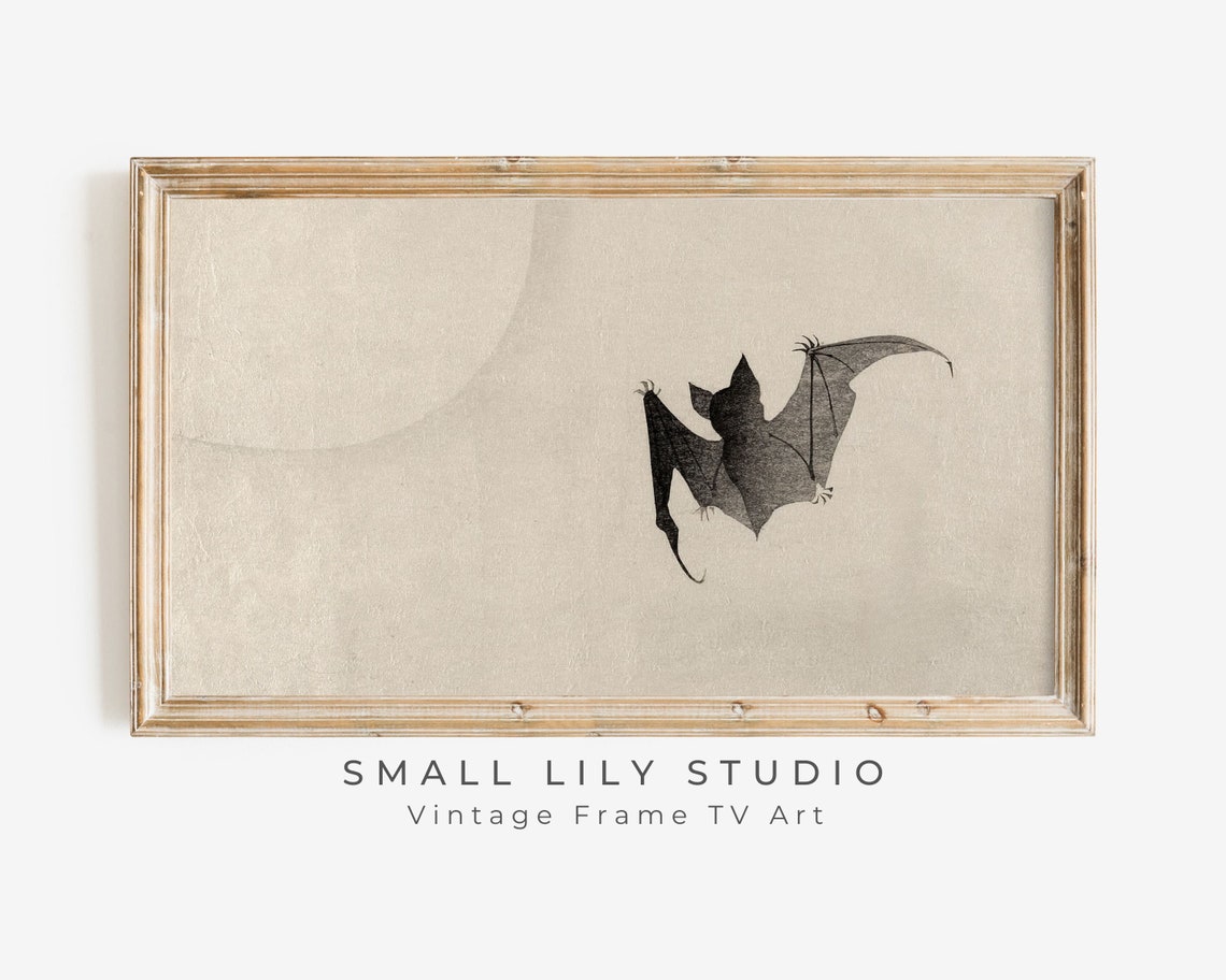 Antique Moon Black Bat Japanese Woodblock Minimalist Halloween Poster