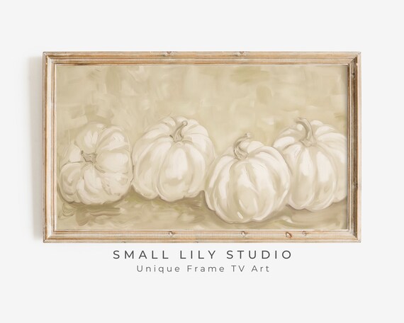 White Pumpkins On Neutral Beige Minimalist Fall Painting Poster