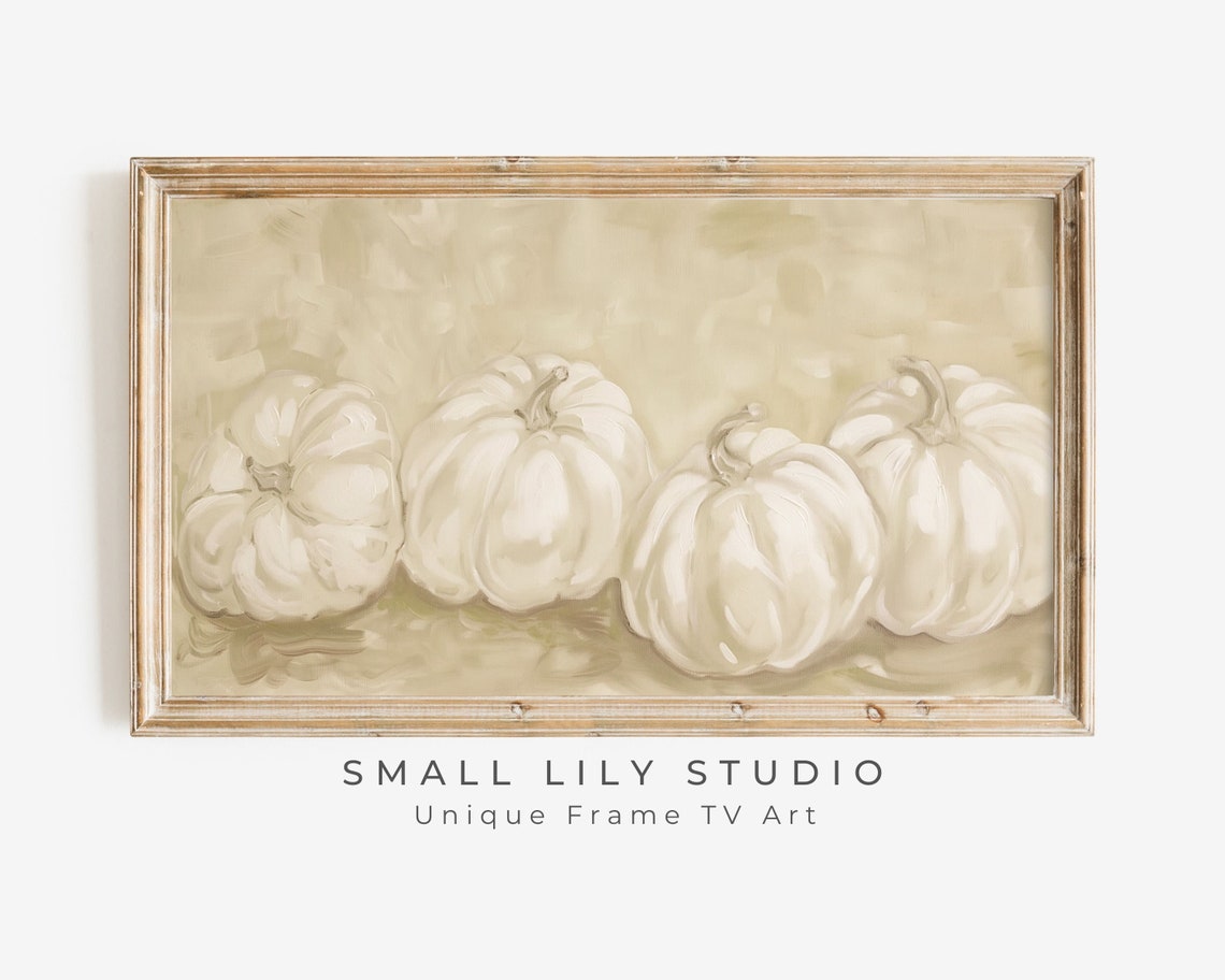White Pumpkins On Neutral Beige Minimalist Fall Painting Poster