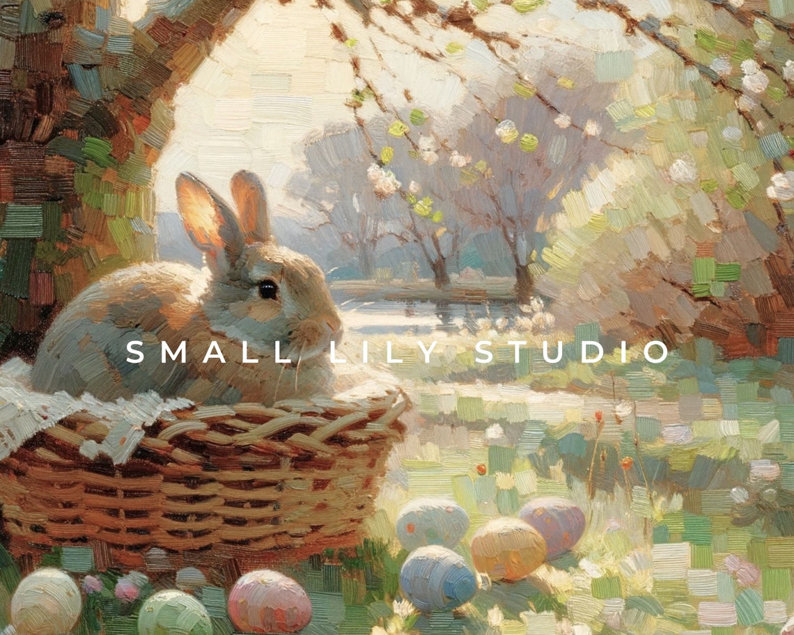 Spring Easter Frame Tv Art Bunny In Basket With Easter Eggs Cute Easter Rabbit Tv Art For Kids Frame Tv Art Vintage Style Tv263 - Image 4