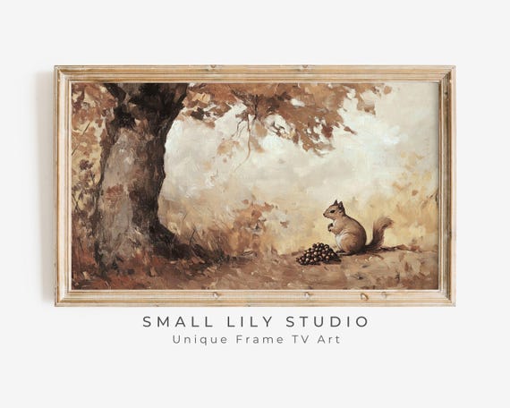 Frame Tv Art Squirrel And Acorns Fall Landscape Frame Tv Art Rustic Brown Autumn Tree Cute Animal Frame Tv Artwork Tv452
