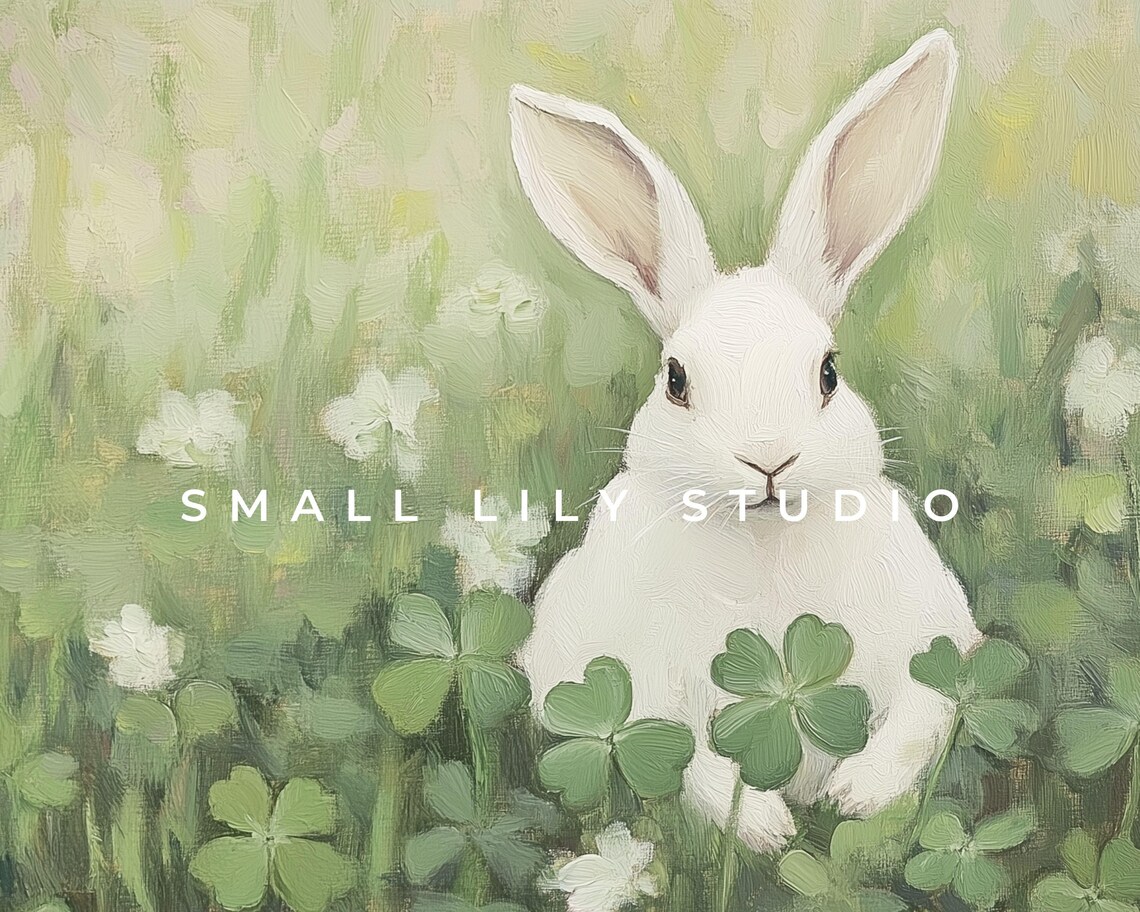 Bunny In Shamrocks Easter Rabbit Art Print - Image 4