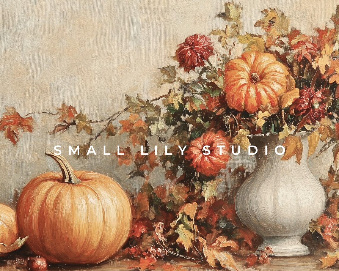 Thanksgiving Fall Florals and Pumpkins Vintage Art Print - Image 4